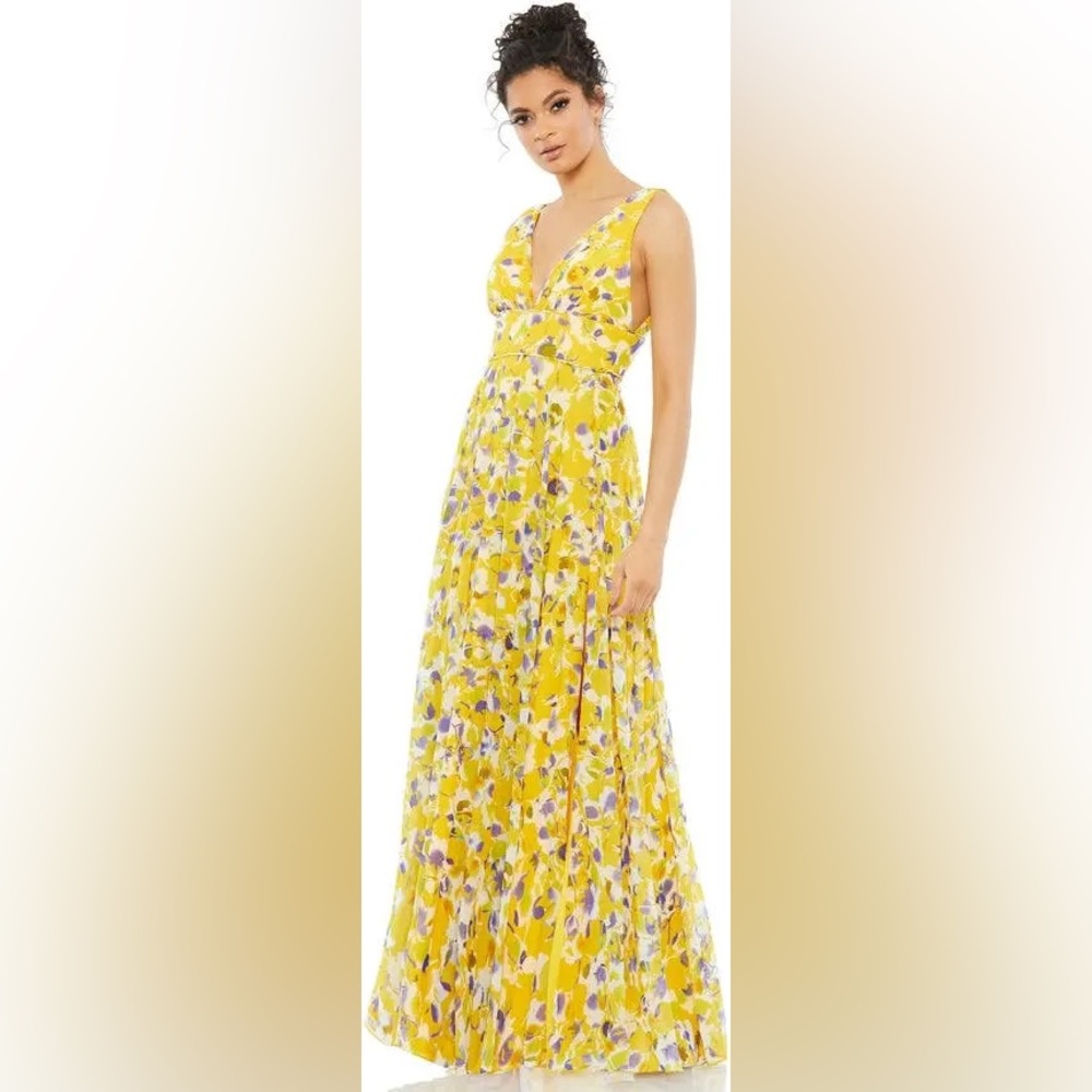 Mac Duggal Yellow Floral Maxi Dress